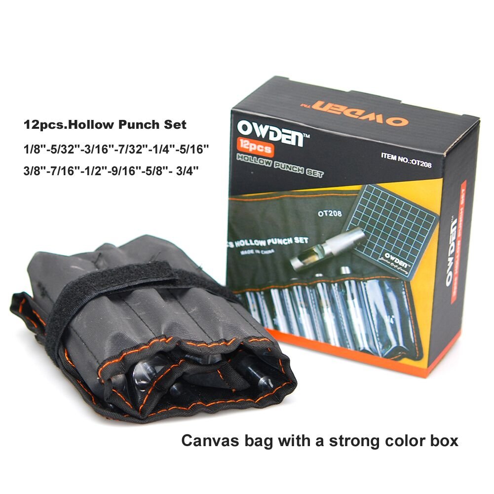 OWDEN 12Piece Leather Hole Punch Set with a Free Cutting mat,Leather Tool,Hollow Punch Set, Round Hole Punch Set,for Cutting of Soft Material