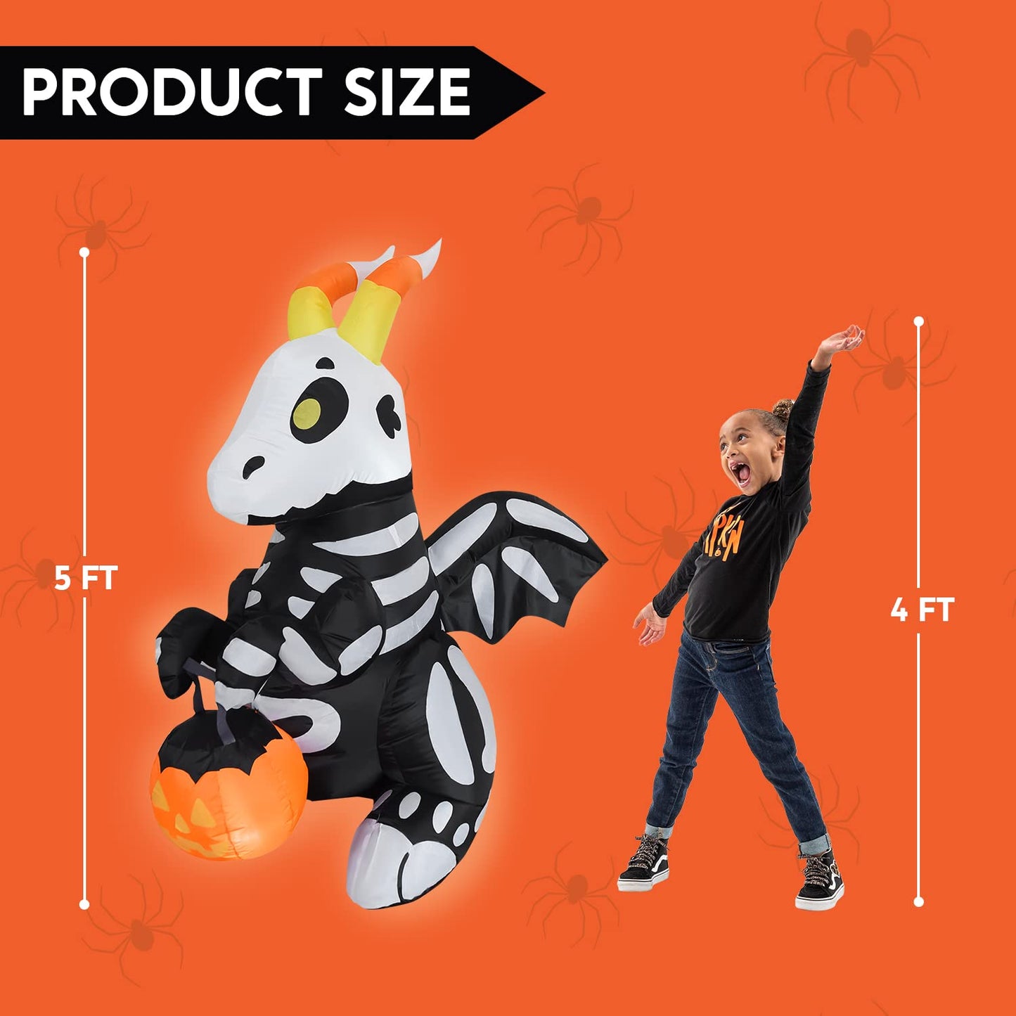 5 FT Tall Halloween Inflatables Outdoor Decorations, Blow Ups Skeleton Halloween Decor Inflatable Skeleton Dragon with Build-in LEDs for Outside Yard Decorations