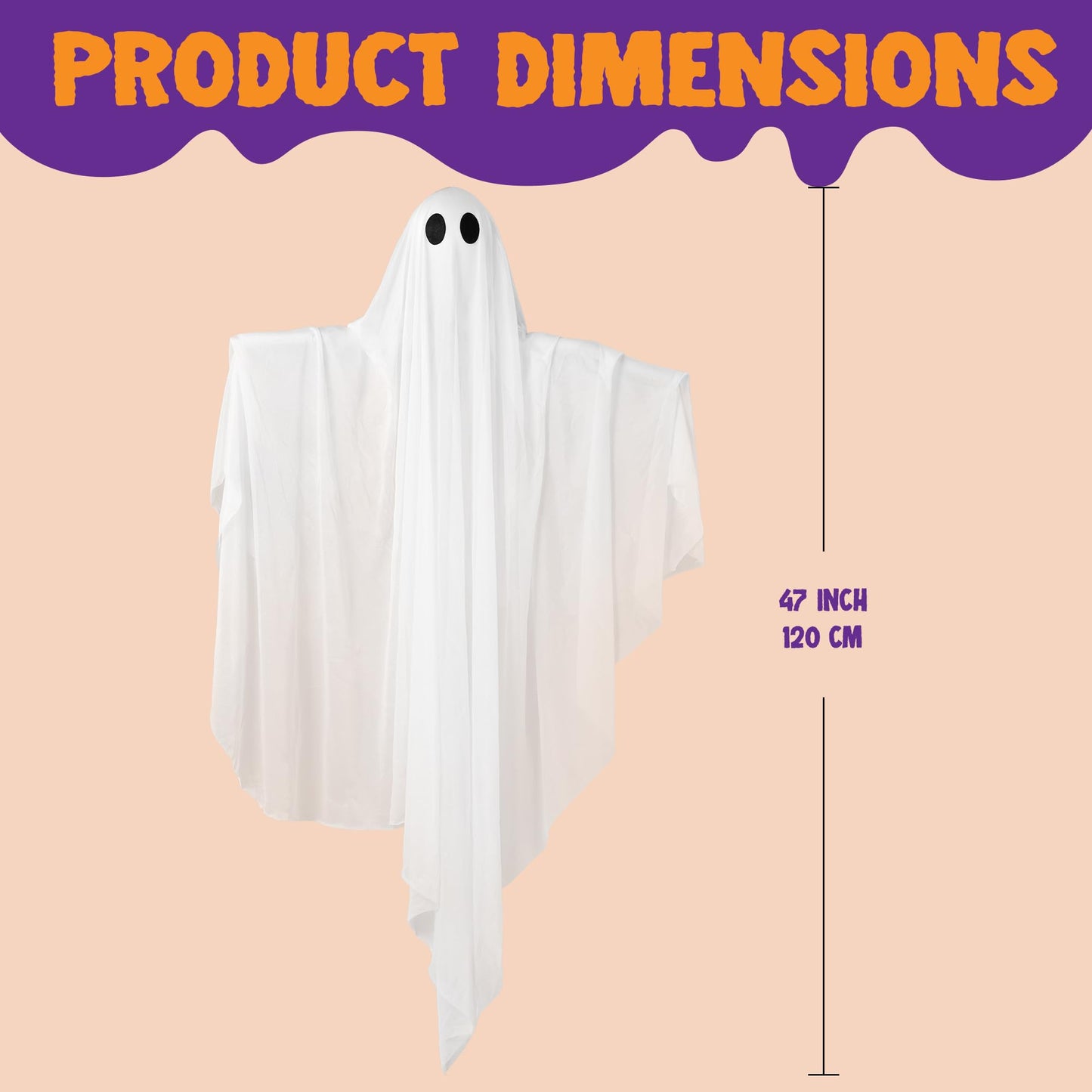 JOYIN Halloween Hanging Light up Ghost with Spooky Purple LED Light, 47” White Ghosts, Halloween Hanging Decoration for Front Yard Patio Lawn Garden Party Decor Indoor Outdoor
