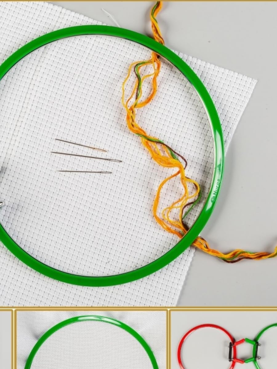 Premium Quality, Metal Spring Tension Embroidery Hoops, Cross Stich Hoop, Darning Hoops, Embroidery Tension Shed (Green, Siz Mix)