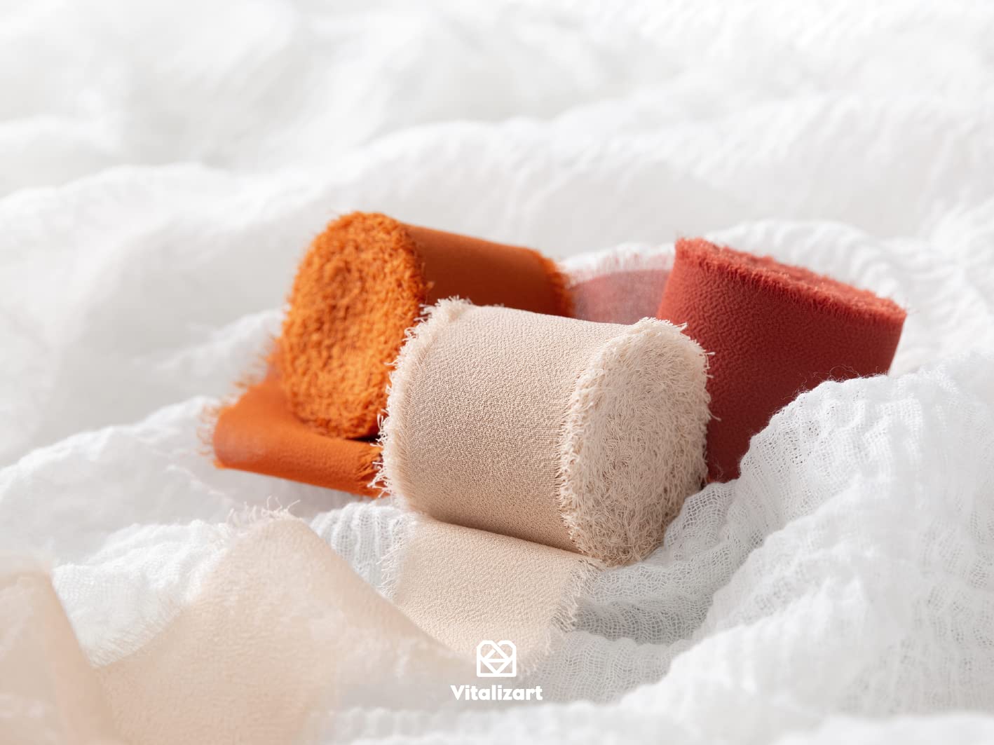 Vitalizart Fall Handmade Chiffon Silk Ribbon Fringe 1.5" x 21 Yd Terracotta Frayed Edges Ribbons for Wedding Invitations Bridal Bouquets Gifts Wrapping Crafts Holiday Party Decorations