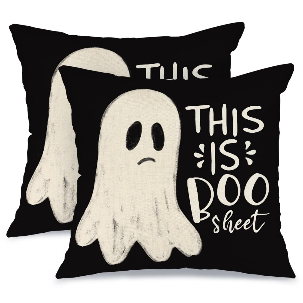 Halloween Pillow Cover 20X20 Setof 2,Ghost Funny Halloween Saying Decoration Holiday Farmhouse Pillow Case Decor for Home Sofa Couch Indoor Outdoor AA188-20-2