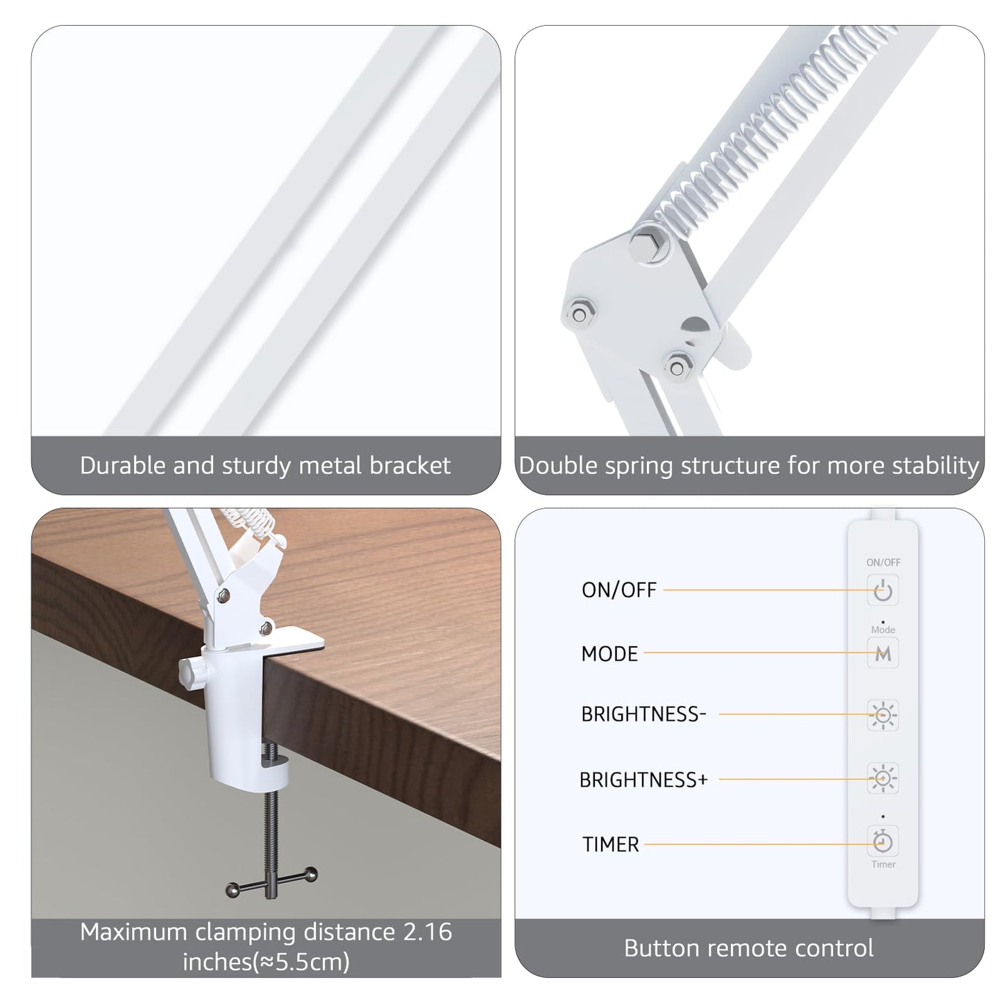 Upgrade Swing Arm LED Desk Lamp with Clamp, 80 LED Beads, 5 Color Modes & 11 Brightness Levels, 360° Adjustable Arm, Eye-Caring Light CRI95, Timer & Memory Function, for Office, Study, Crafting