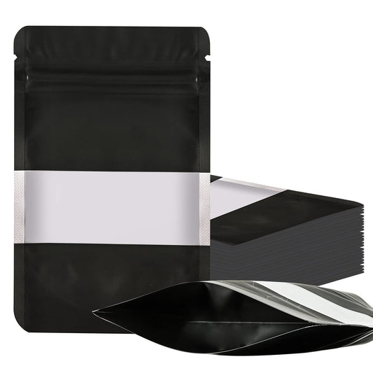 100 Pieces Smell Proof Mylar Bags, Resealable Food Storage Bags with Clear Window, Foil Pouch Stand-up Bags for Food Self Sealing Storage Supplies (Black, 3.5 x 5 Inch)