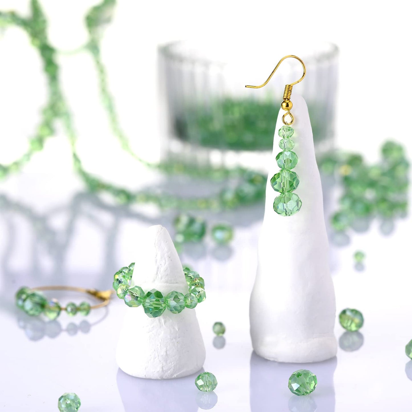 600 Pcs Crystal Glass Beads for Jewelry Making Bulk Faceted Gemstone Rondelle Loose Beads for Bracelet DIY Crafts 8 mm, 6 mm, 4 mm(Green)