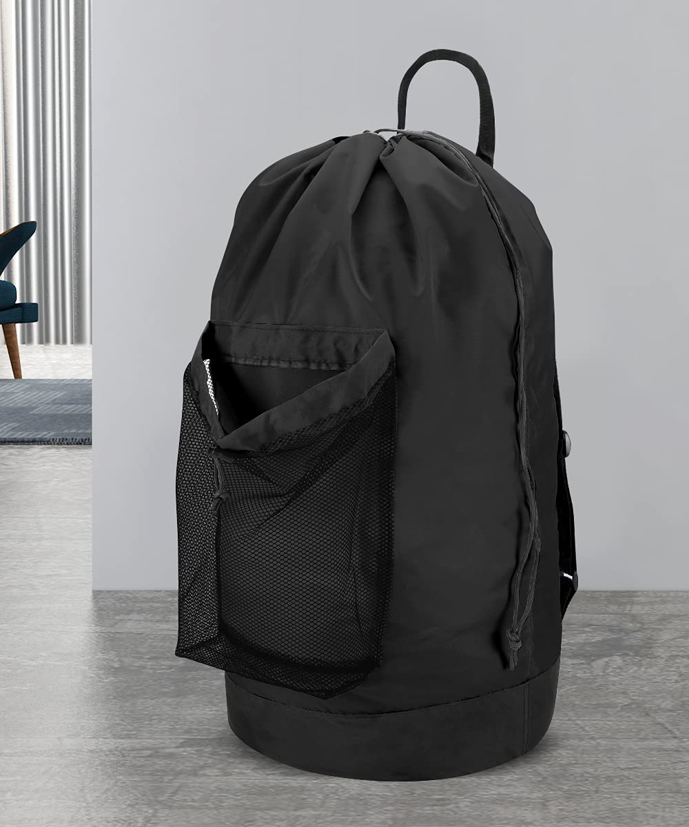 Backpack Laundry Bag, Laundry Backpack with Shoulder Straps and Mesh Pocket Durable Nylon Clothes Hamper Bag with Drawstring Closure for College, Travel, Laundromat, Apartment
