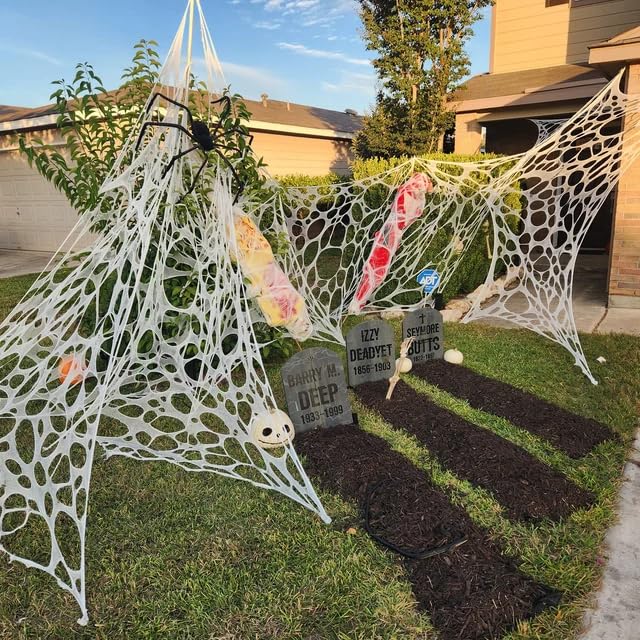 DAZONGE 2 Packs Spider Web Halloween Decorations Outdoor, 900sqft Stretchy Spider Webbing for Halloween Decor, Spooky Spider Web Decorations for Hunted House Halloween Party