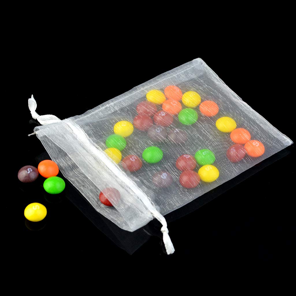 Tojwi 50pcs Organza Bags-Mix Color 3.54''x4.33''(9x11cm) Satin Drawstring Organza Pouch Wedding Party Favor Gift Bag Jewelry Watch Bags (White)