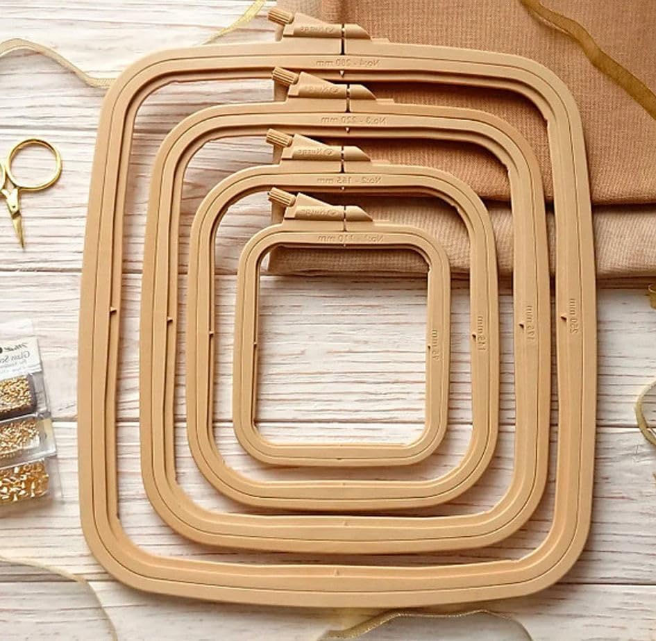 Beige Plastic Square Embroidery Hoops, Cross Stich Hoop, Punch Needle Hoop (4 Pcs Set)