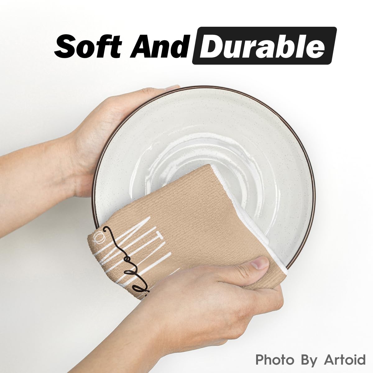 Artoid Mode Orange Eucalyptus Leaves Hello Pumpkin Fall Kitchen Towels Dish Towels, 18x26 Inch Farmhouse Give Thanks Decoration Hand Towels Set of 4