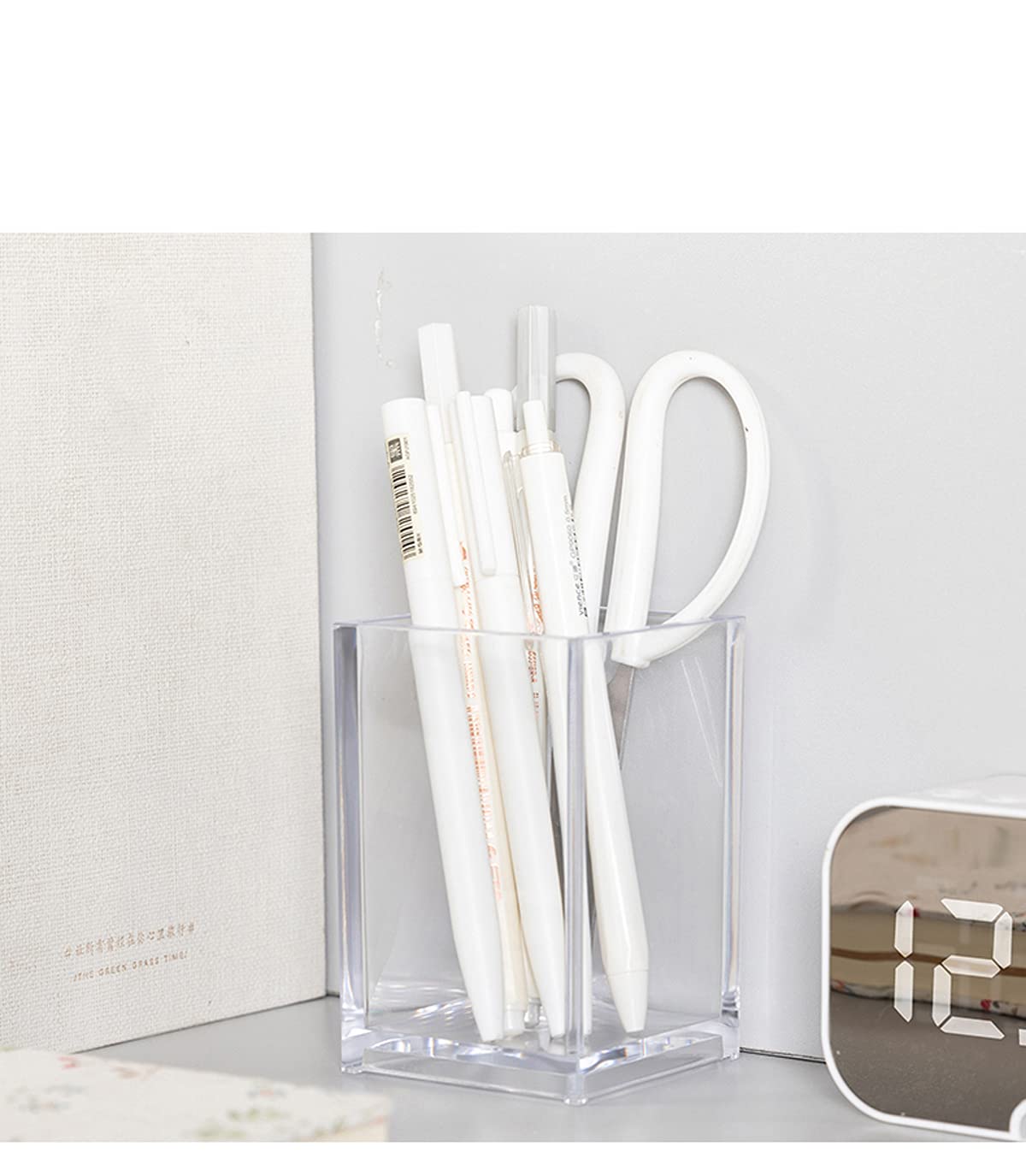 HSYMQ 2 Pack Clear Acrylic Pencil Pen Holder Cup, Makeup Brush Holder Acrylic Desk Accessories