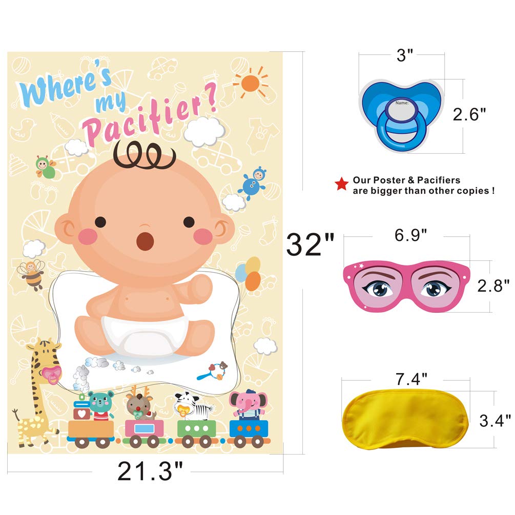 ADJOY Pin The Pacifier on The Baby Game - Baby Shower Party Favors and Game - Pin The Dummy on The Baby Game