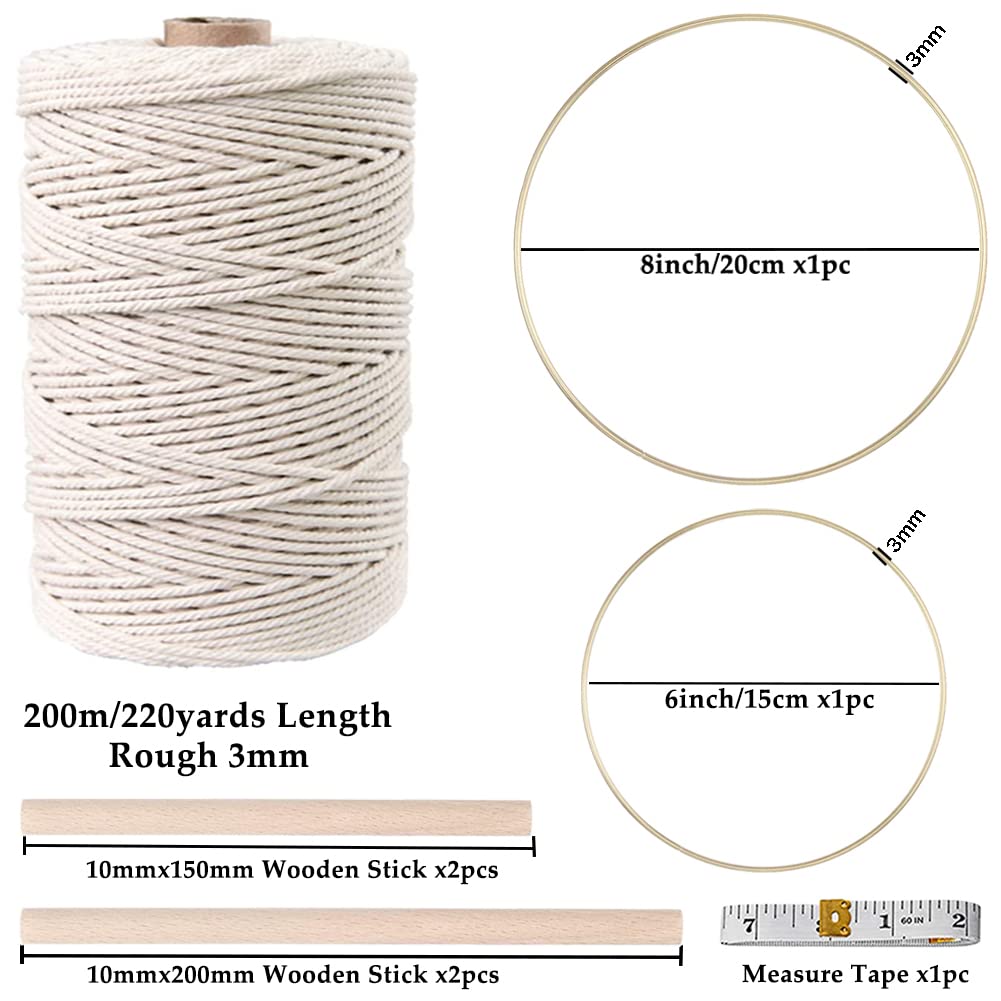 152pcs Macrame Kit for Beginners: Natural Cotton Macrame Cord, Wooden & Metal Rings, Beads, Sticks & Hoops - Perfect for Macrame Plant Hangers & Home Decor