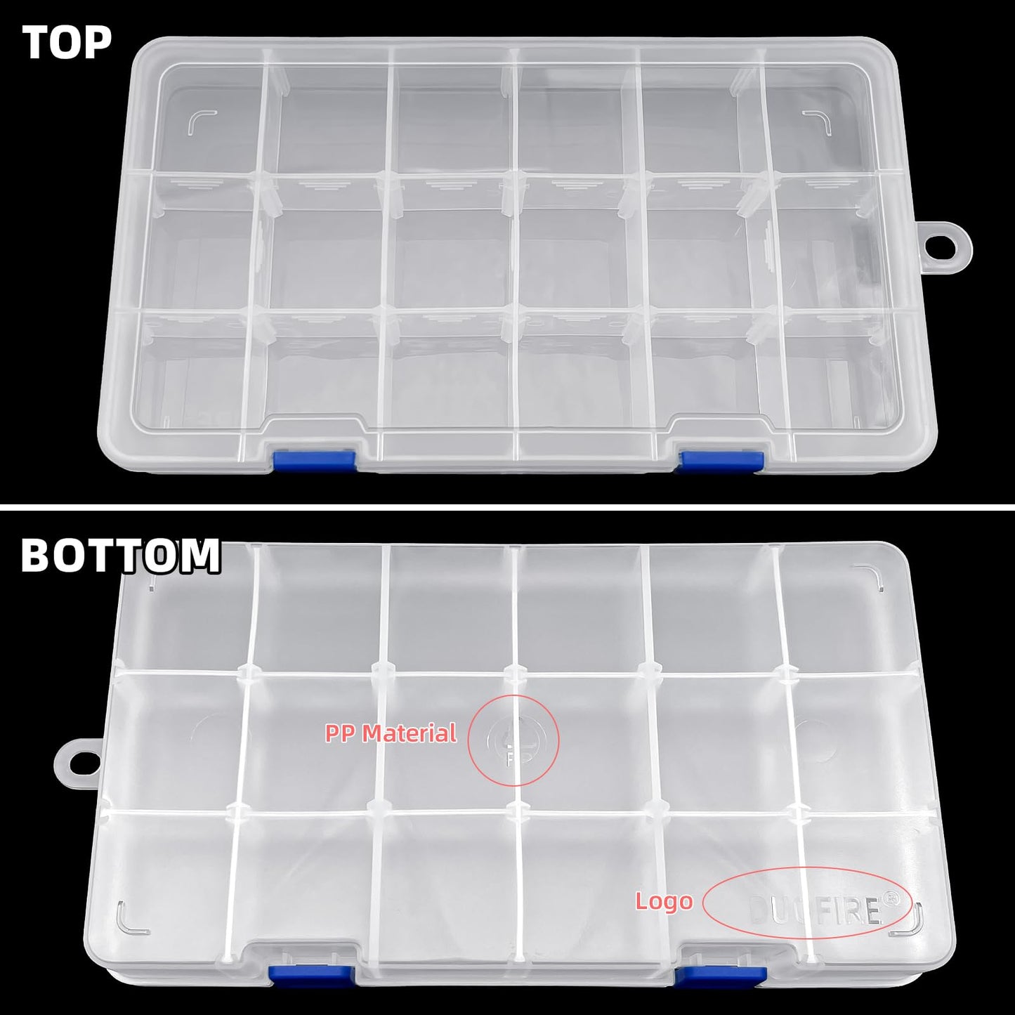 DUOFIRE Plastic Organizer Container Storage Box Adjustable Divider Removable Grid Compartment for Jewelry Beads Earring Tool Fishing Hook Small Accessories(18 grids, Blue X 2)