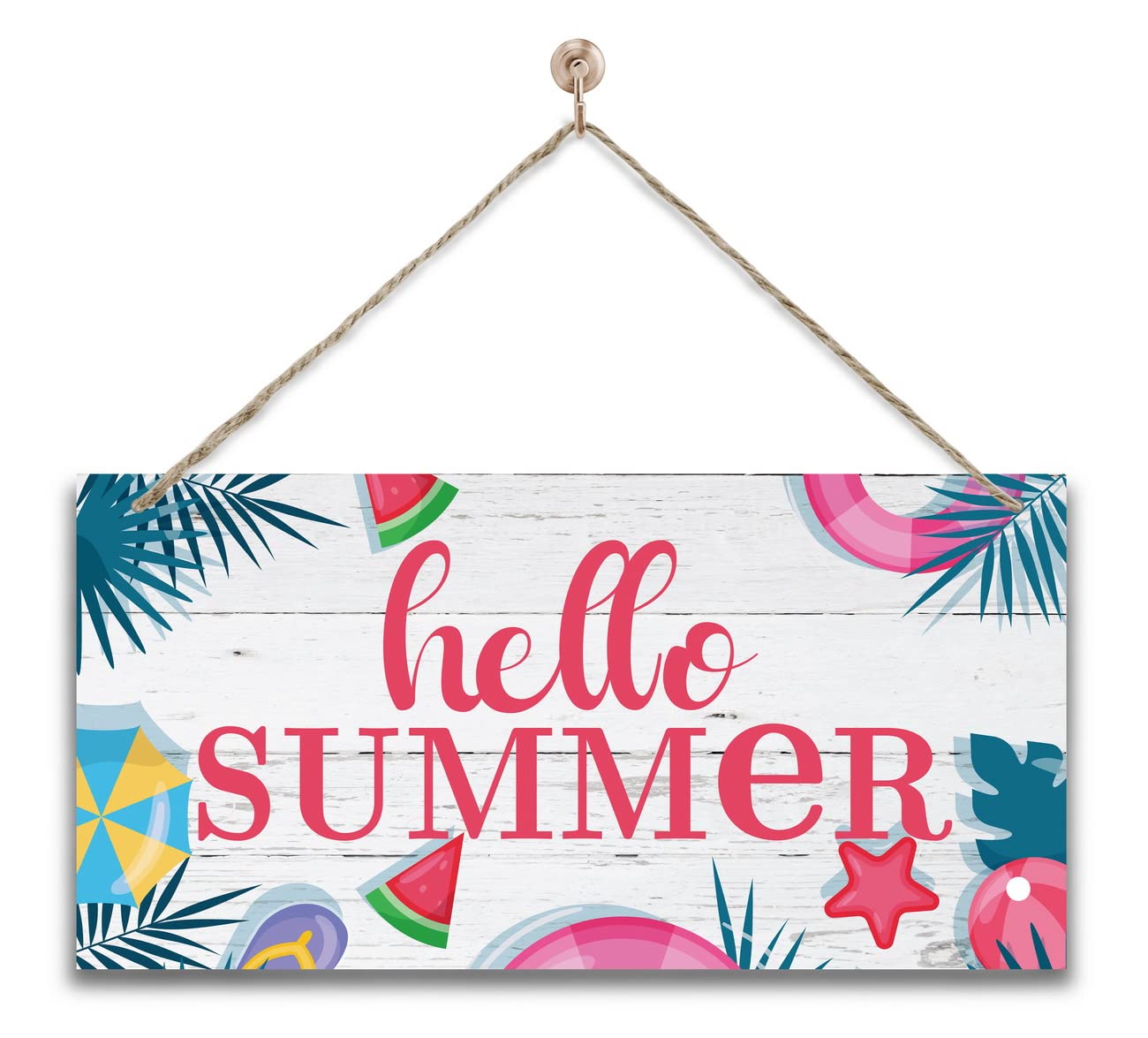 Hello Summer Wood Wall Sign, Hanging Wood Sign Home Décor, Rustic Summer Sign, Welcome Front Door Sign, Decorative Wood Wall Sign, Rustic Home Plaque Decor, Farmhouse Greenery Wood Sign