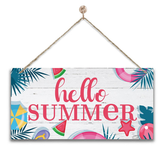 Hello Summer Wood Wall Sign, Hanging Wood Sign Home Décor, Rustic Summer Sign, Welcome Front Door Sign, Decorative Wood Wall Sign, Rustic Home Plaque Decor, Farmhouse Greenery Wood Sign