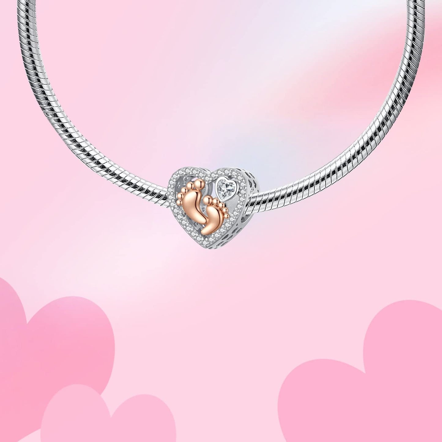 Alstade Baby Foot Heart Charm 925 Sterling Silver Charms fits Bracelets and Necklace Pendant Bead Charms Jewelry Present for Women Family Friends
