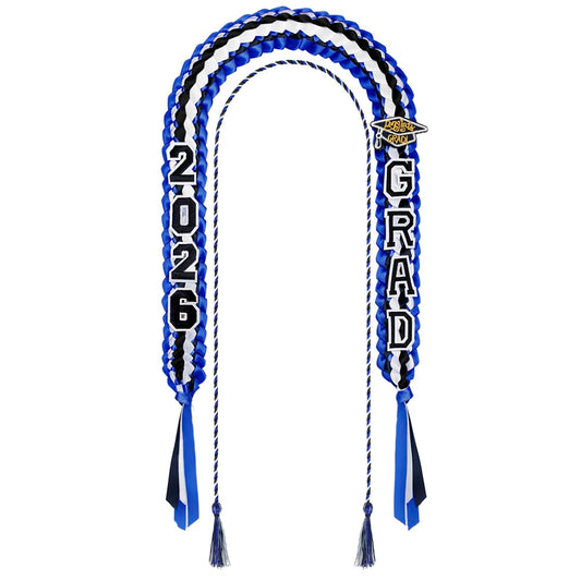 Yigney Graduation Lei Set Class of 2026 Grad Ribbon Leis with Honor Cord Double Braided Graduate Leis for Men Women Blue Black White