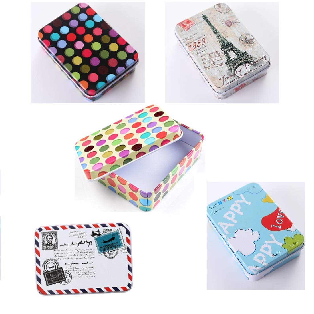 5 Pack Metal Tins Box Containers 3.54 x 2.56 x 1.1 inch, Mini Portable Small Tins with Lids, Rectangular Case Empty Box for Candies, Pills, Earring,Jewelry Craft, Multi-Purpose Home Kitchen Office