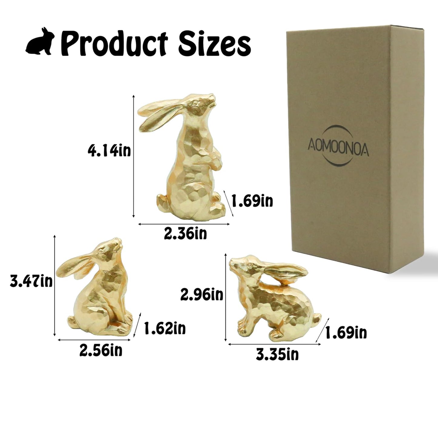 Resin Gold Bunny Decor Rabbit Figurines, Small Easter Bunny Figurine Set of 3, Easter Rabbit Statues for Spring Tabletop Decor