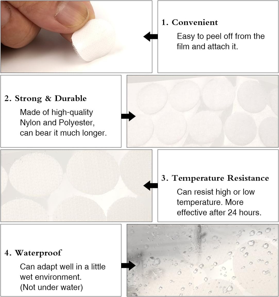 Hompie 400pcs (200 Pair Sets) 15mm Diameter Sticky Back Hook, Self Adhesive Dots Loop Tapes for DIY Crafts Office Classroom (White)