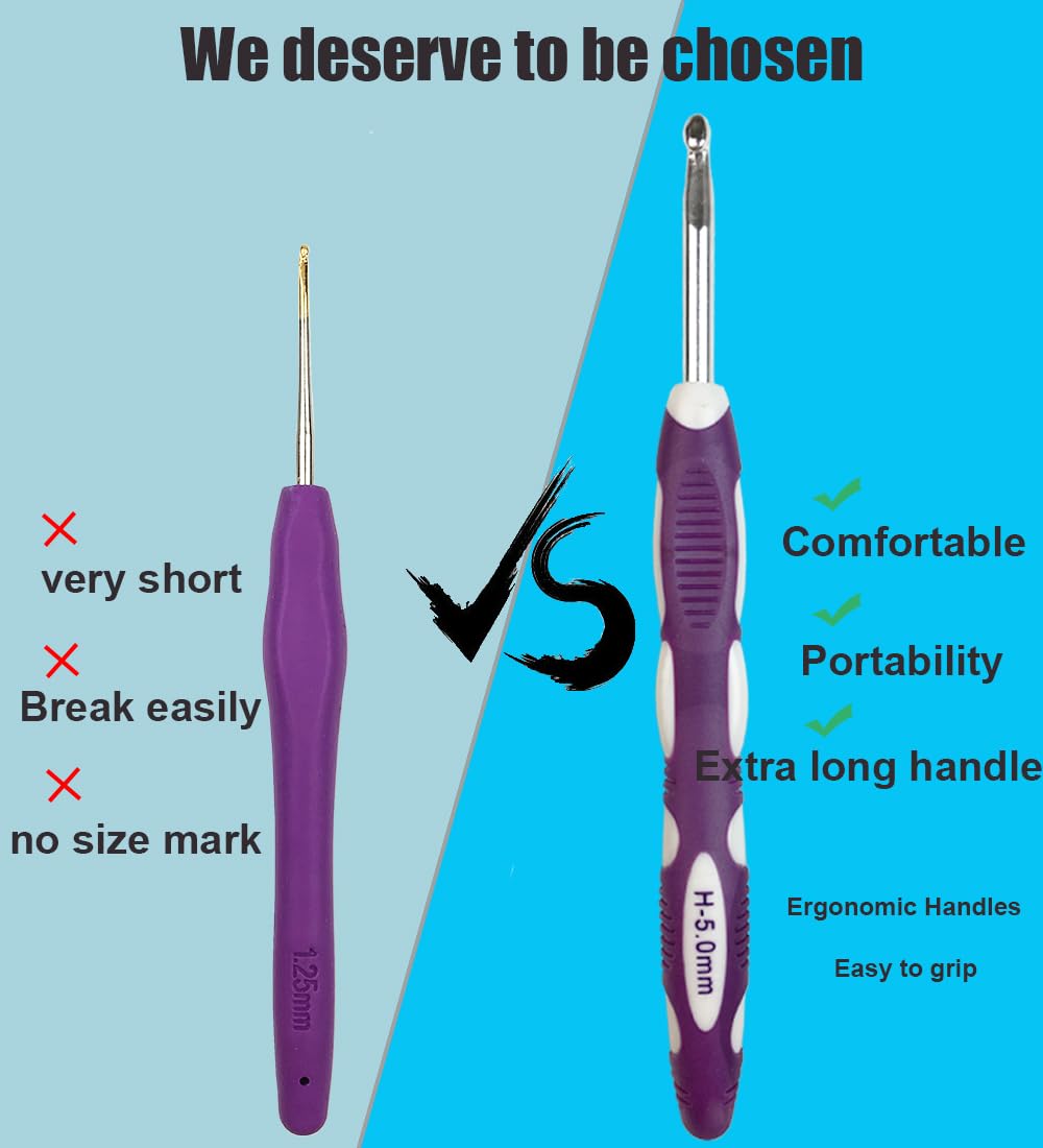 Weabetfu 13 Size Crochet Hook Set,2mm(B)-10mm(N) Ergonomic Crochet Hooks with Case,Extra Long for Arthric Hands,Soft Grip Crochet Hooks Needles for Beginners&Gift