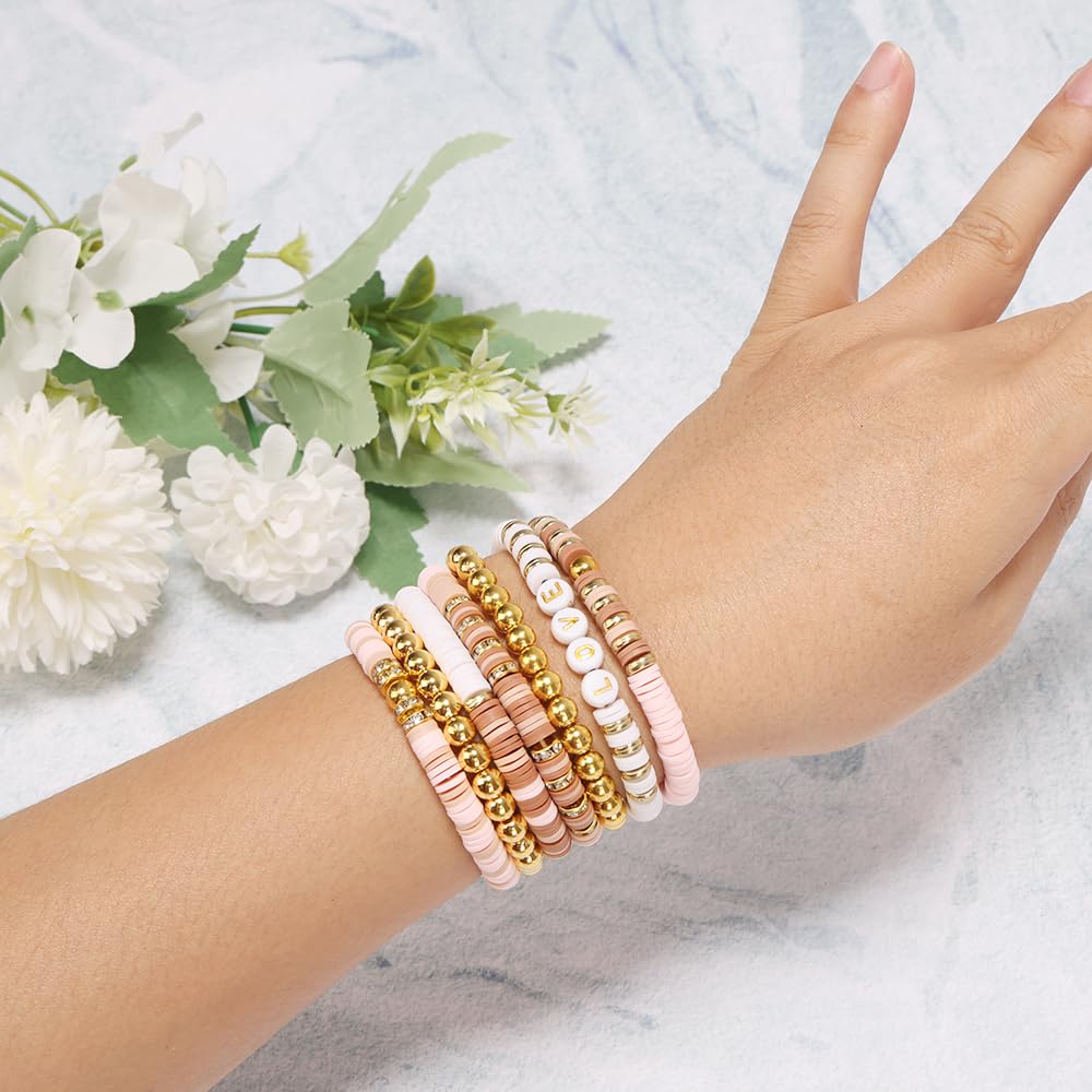 LFLIUN Bracelet Making Kit Friendship Gold Beads Clay Beads Jewelry&Bracelet Making Kit Charm Bracelet Maker Set with Letter Beaded Kit Birthday Gift (Multicolour6)