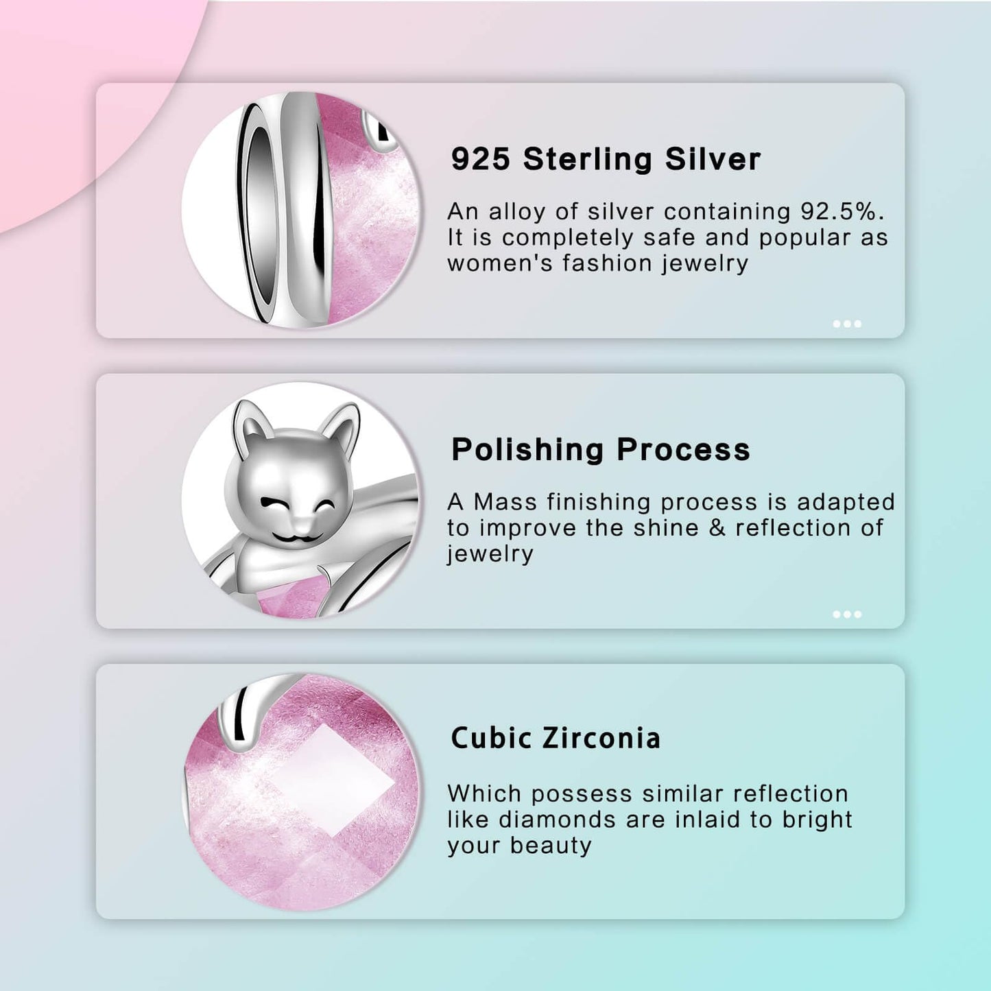 LUXILLA Cat Charm 925 Sterling Silver Fits Bracelets Necklace Pendant Bead Charms Jewelry Gift for Women Family Friends