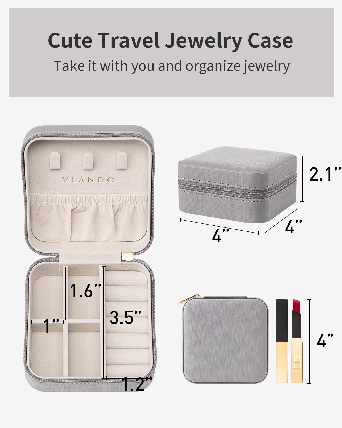 Travel Jewelry Box, Small Jewelry Travel Organizer Case for Girls Women - Grey