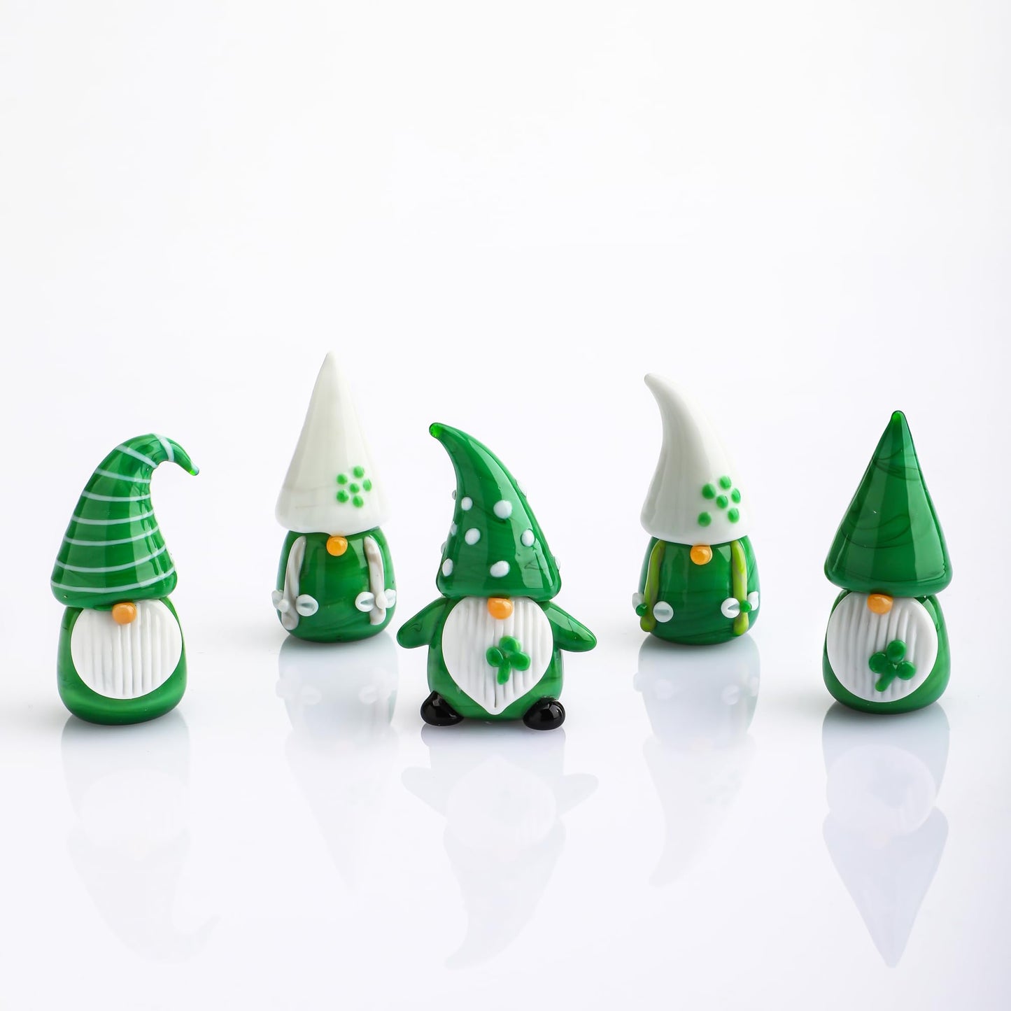 St Patrick's Day Gnomes Decorations 5Pcs Mini Blown Glass Gnomes Figurines Irish Green Clover Gnomes Figurines for Home Table, St Patrick's Day Ornaments