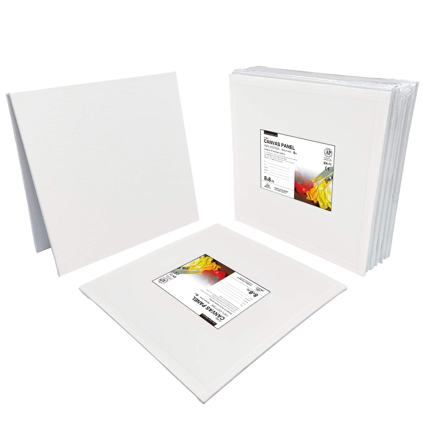 Painting Canvas Panels 8x8 Inch, 12 Value Pack - 8 Oz Triple Primed 100% Cotton Acid Free Square Canvas Boards for Painting, White Blank Flat Canvas Boards for Acrylic, Oil Paints