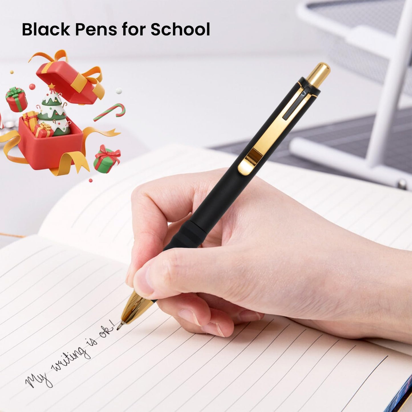 Aisibeiger Ballpoint Pens Black Ink Ball Point Pen with Super Soft Grip Medium Point 1.0mm for Office (Vintage 12-count)