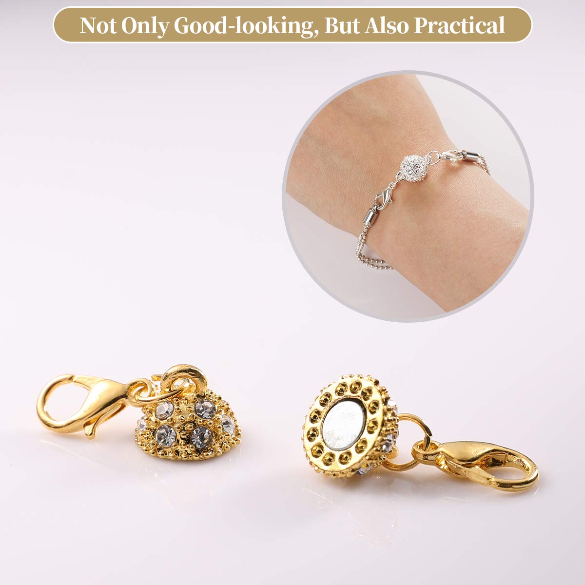 Aiskaer 16 Pcs Magnetic Lobster Clasps for Jewelry Necklace Bracelet, Rhinestone Ball and Cylindrical + Ball Tone Lobster Clasp