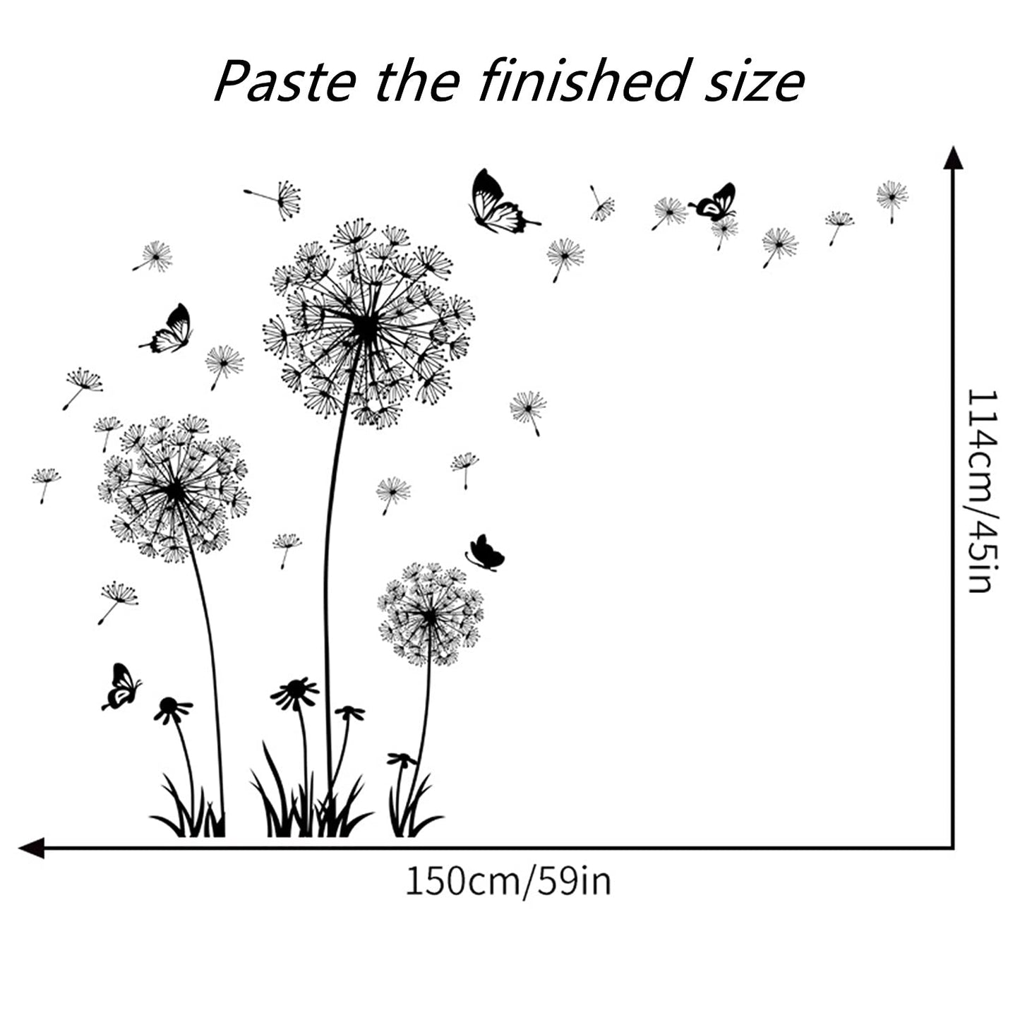 Arawat 2 Set Dandelion Wall Decals Flower Stickers Murals Butterflies Wall Decor for Bedroom Office Bathroom Living Room Floral Wall Decals Removable Wall Art Decoration Peel and Stick Room Wall Decor