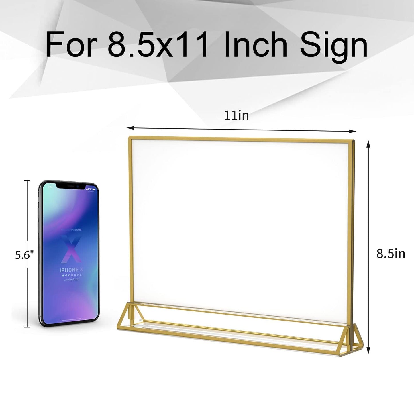NIUBEE 6Pack 11 x 8.5 Acrylic Sign Holder with Gold Frames and Vertical Stand, Ideal for Display Wedding Table Numbers, Double Sided Picture, Clear Photos, Menu Holders -Horizontal