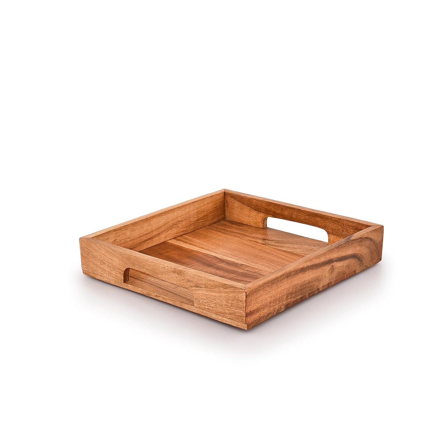 Acacia Wood Serving Tray with Handles,Wooden Serving Tray, Snack Tray, Breakfast Tray, Great for, Breakfast, Coffee |Size- 10" x 10" x 1.75"