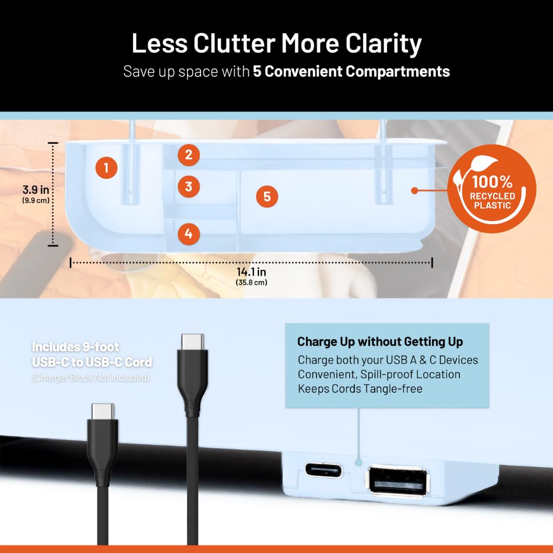 Squirrel-Bedside Perch, Floating Organizer with USB-C & A Charging Ports, Great Bedside Shelfie, Gift for teens and college freshman, for Gamers, Dorm room gifts. Assembly in 1 minute. Light Blue