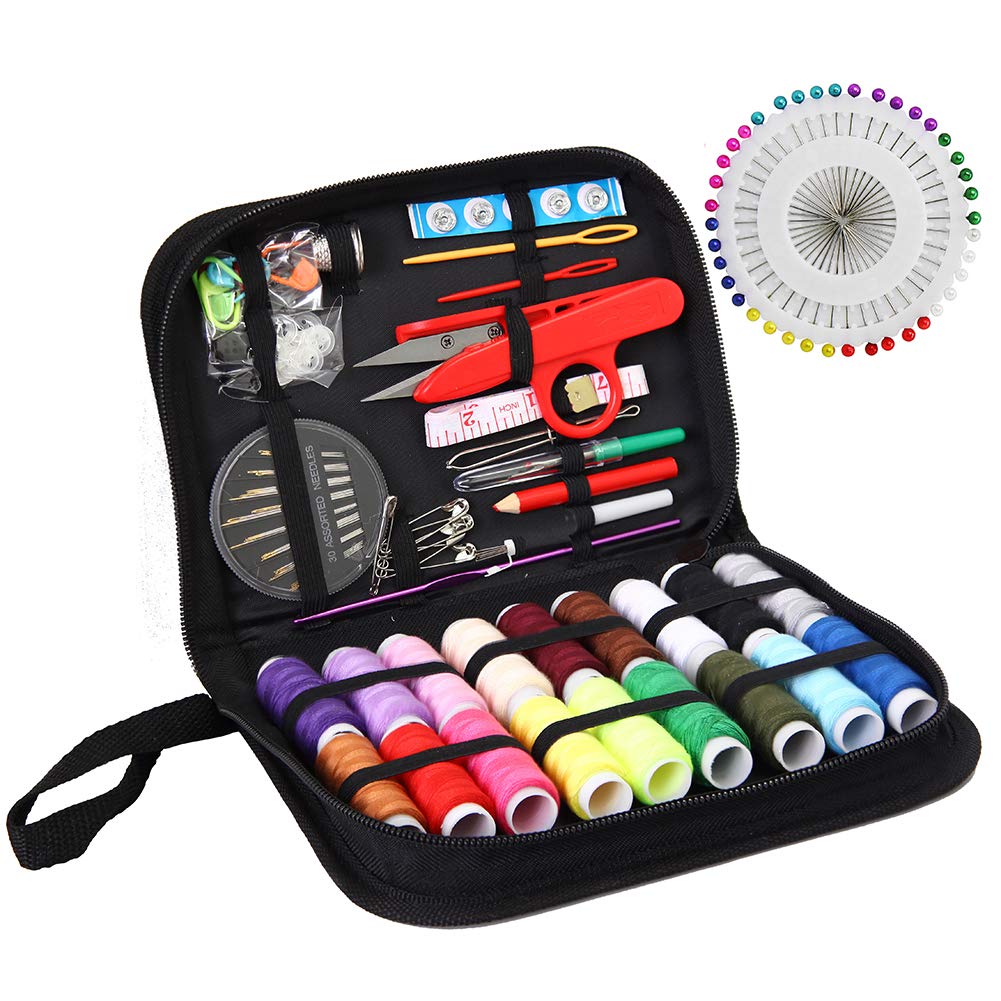Sewing kit, XL Sewing Supplies for DIY, Beginners, Adult, Kids, Campers, Travel,Portable Emergency Repair Set with Scissors, Thimble, Thread, Needles, Tape Measure, Case and Accessories (128PCS)