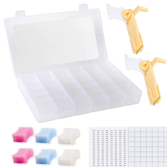 Epesl Embroidery Floss Organizer Box Tools - Bobbin Winder, 1 Removable 36 Compartments with 120 Floss Bobbins and Stickers for Craft DIY Cross Stitch Thread Sewing Bead Jewelry Diamonds Storage