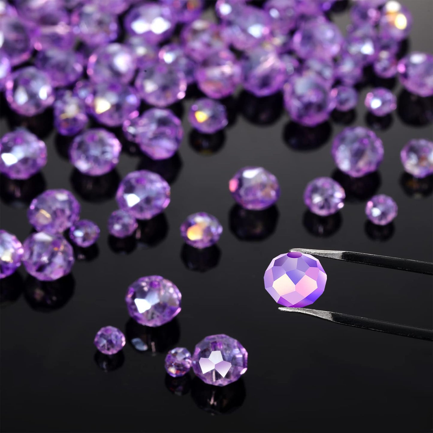 600 Pcs Crystal Glass Beads for Jewelry Making Bulk Faceted Gemstone Rondelle Loose Beads for Bracelet DIY Crafts 8 mm, 6 mm, 4 mm(Purple)