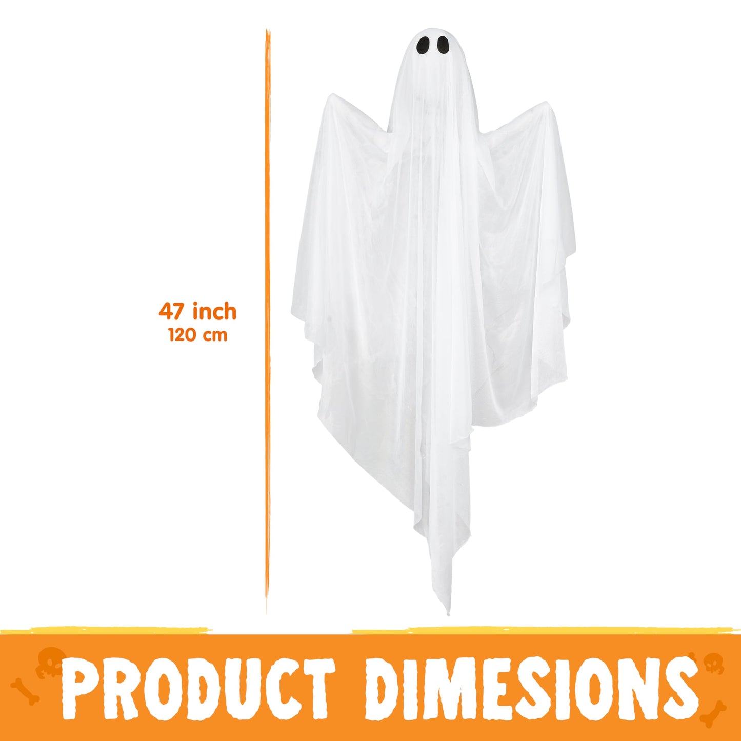 JOYIN 2 Pcs 47” Halloween Hanging Light up Ghost with Blue LED Light, Halloween Hanging Ghosts Decoration for Front Yard Patio Lawn Garden Party Decor Indoor Outdoor