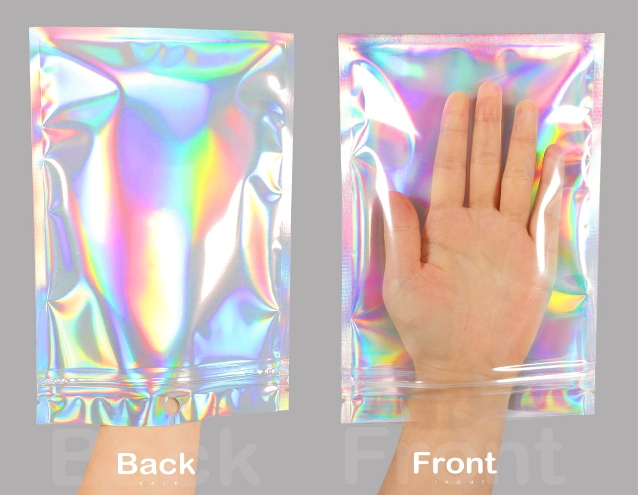 Trunple Smell Proof Bags & Resealable Foil Pouch Mylar Sample Bag Great for Party Favor Food Storage (Holographic Color) (50Pcs-5.5x8 Inch)