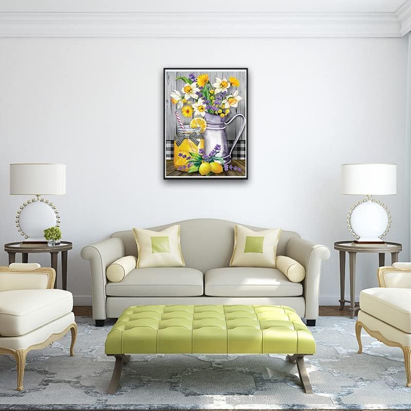 5D DIY Diamond Painting Kits for Adults Kids Lemon Flower Full Drill Embroidery Cross Stitch Crystal Rhinestone Paintings Pictures Arts Wall Decor Painting Dots Kits 15.7X11.8 in