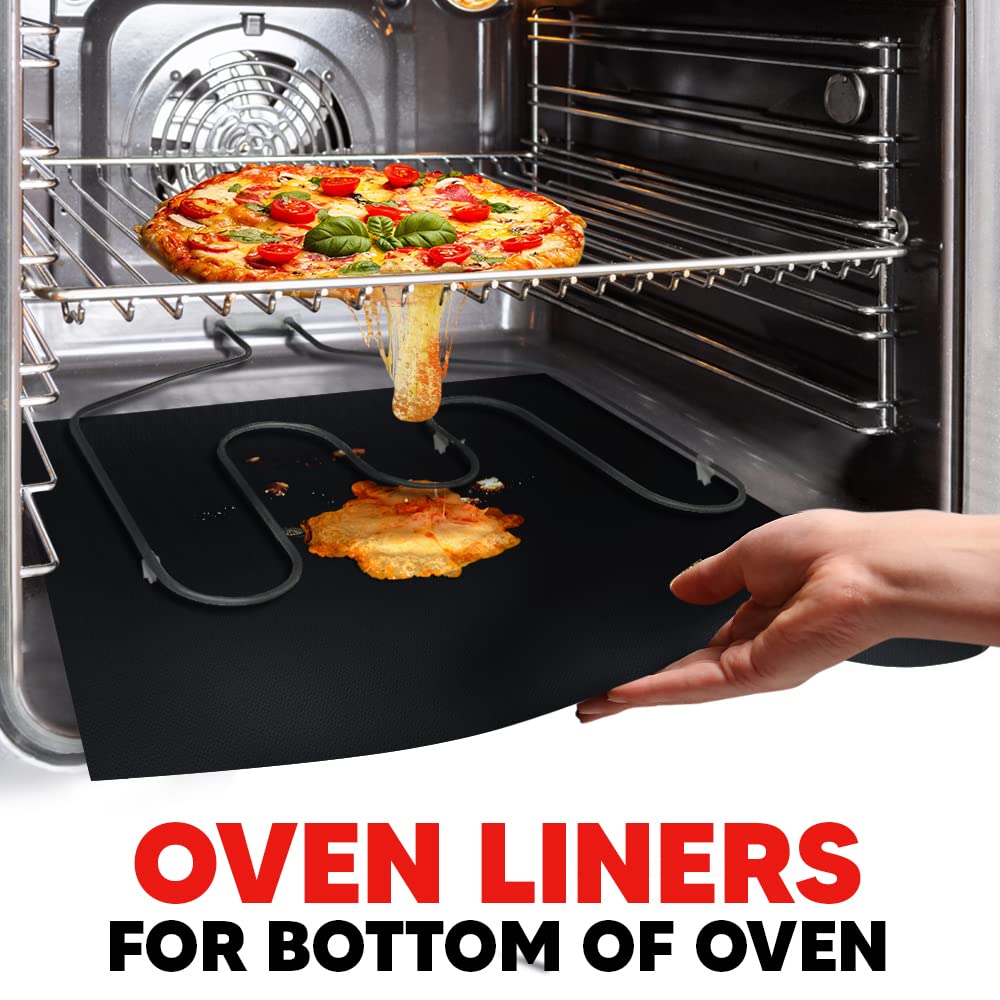 Oven Liners for Bottom of Oven - Thick Heavy Duty 17” x 25” 2 Pack Non-Stick Reusable Mats - BPA & PFOA Free Protector for Electric, Gas, Microwave & BBQ Grill Liner - Easy Clean & Heat Resistant