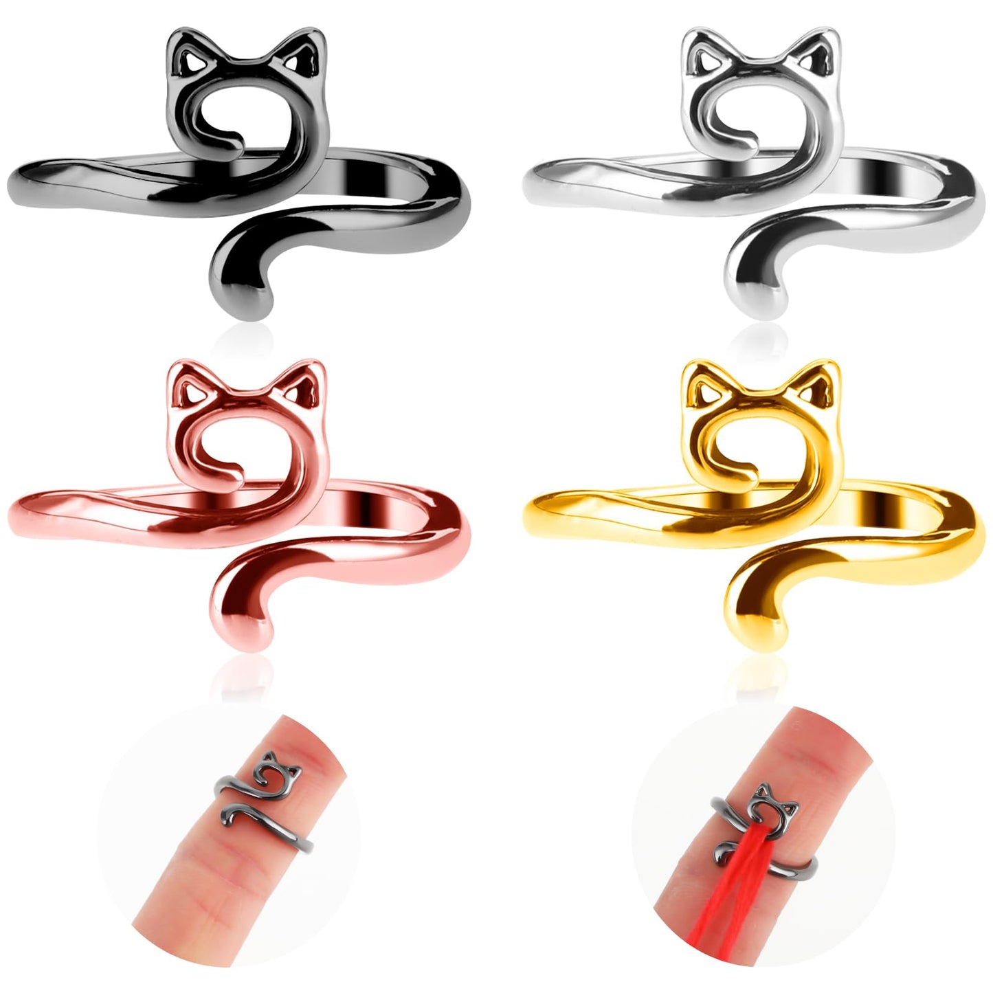 4pcs Knitting Crochet Loop Ring for Fingers Metal Open Yarn Guide Crochet Rings Adjustable Braided Faster Knitting Thimbles Holders Accessories for Crochet Mother Grandma Gifts (Multicolor)