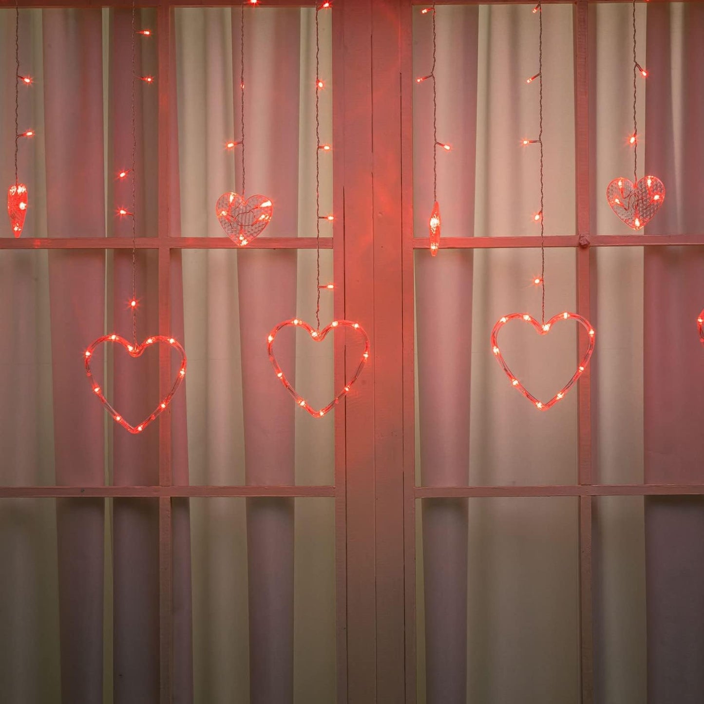 Valentines Day Decor Lights,138 LED 12-Heart-Shaped String Lights Waterproof,8 Modes Connetable 29V Plug in Curtain Lights for Kids Bedroom Wedding Party Valentines Day Decoration (Red)