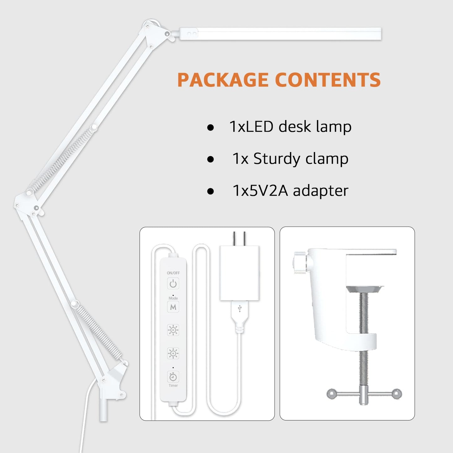 Upgrade Swing Arm LED Desk Lamp with Clamp, 80 LED Beads, 5 Color Modes & 11 Brightness Levels, 360° Adjustable Arm, Eye-Caring Light CRI95, Timer & Memory Function, for Office, Study, Crafting