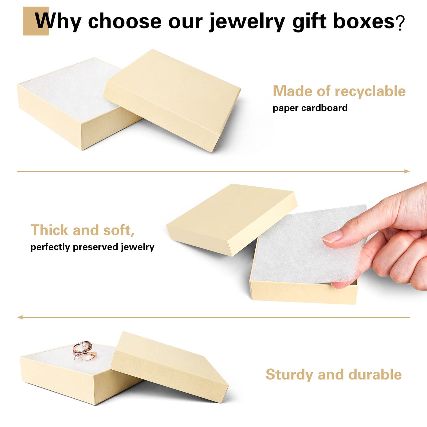 batifine Cardboard Jewelry Gift Boxes, 20 Pack 3.5x3.5x1 Inch, Bulk Cotton Filled Small Jewelry Boxes with Lids for Necklace Ring Bracelet Earring Display Box (Brown)