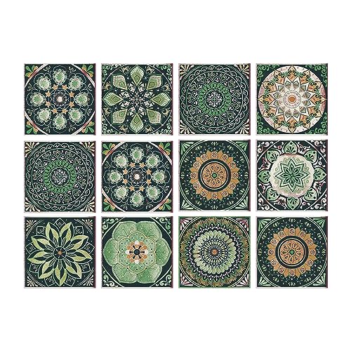 Adreamer90 Mandala Moroccan Wallpaper Tile Stickers 5.91 * 5.91 in Peel and Stick,Removable Talavera Decor 2D Wall Tile Decals for Kitchen Bathroom Laundry Stair Fireplace Art Decor Tiles