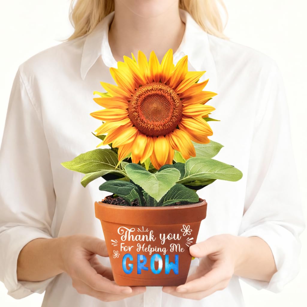 APOTODITO Teacher Appreciation Cards, Sunflower Graduation Card with Music and Lights with Text Thank You for Helping me Grow